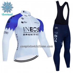 Completo Maglia ML + Pantaloncino con bretelle ML 2023 INEOS Grenadiers Winter Invernale Bianco Blu